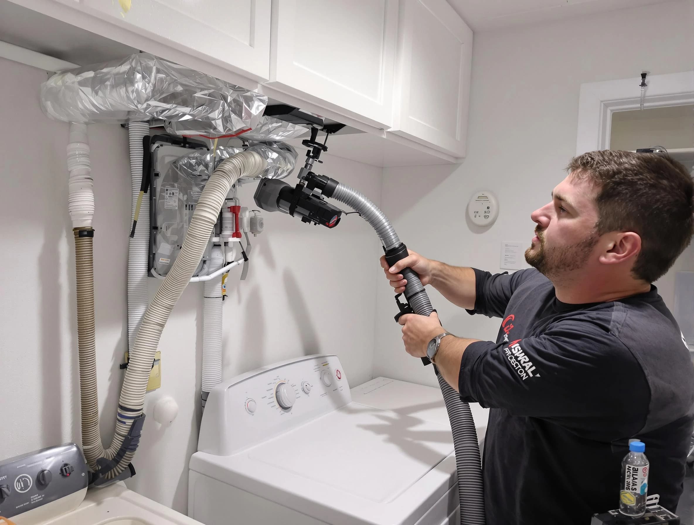 Meridian Dryer Vent Cleaning certified technician performing safety-focused gas dryer vent cleaning in Meridian